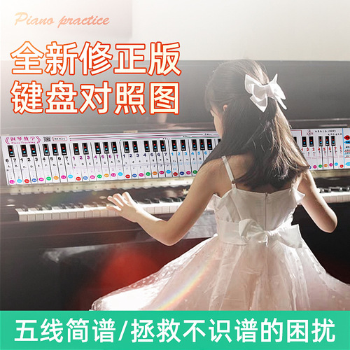 Hand-rolled piano practice five-line notation simple score comparison table 88-key portable piano keyboard drawings beginner fingering practice card