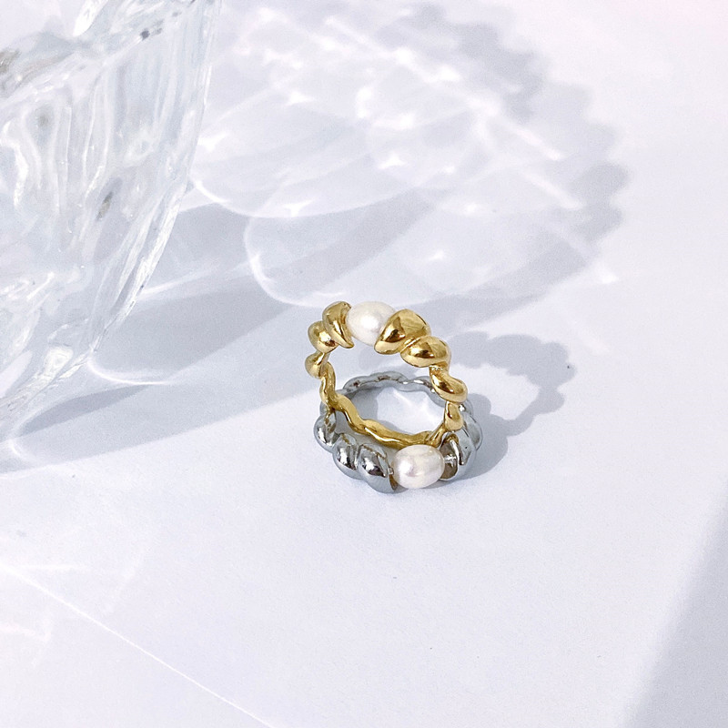 INS Style Solid Color Titanium Steel Pearl Rings 1 Piece