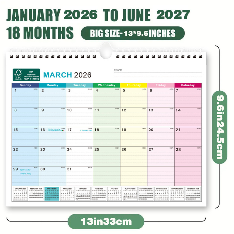 FSC全英語カレンダー18ヶ月クロスボーダー電気商カレンダー2026年起爆簡単カレンダーヨーロッパ風アイデア|undefined