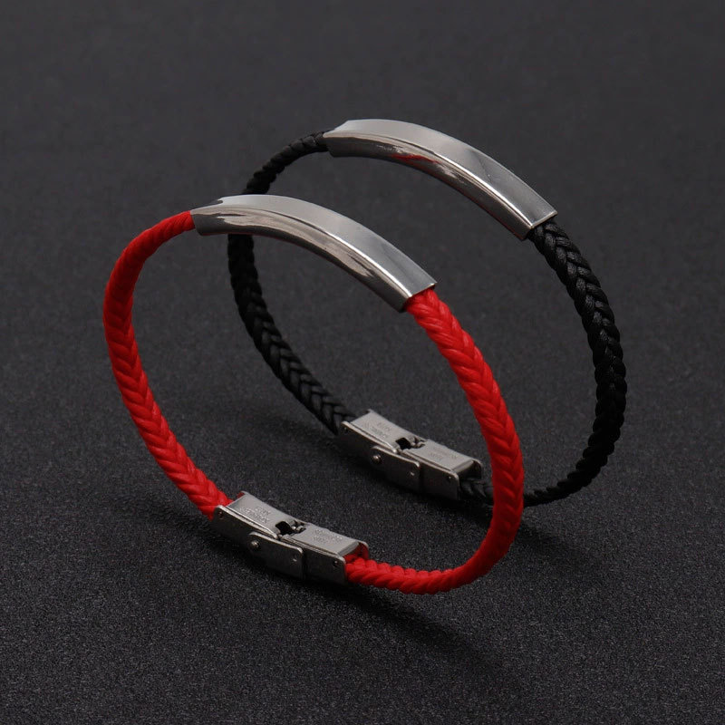 Korean Simple and Fashionable Couple Braided Stainless Steel Bracelet for Women with Custom Engraving Ethnic Style Lucky Red Rope Bracelet