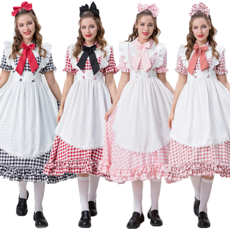 Foreign trade new Halloween costume maid clothing plaid dress maid costume Lolita Lolita Lolita Loli dress