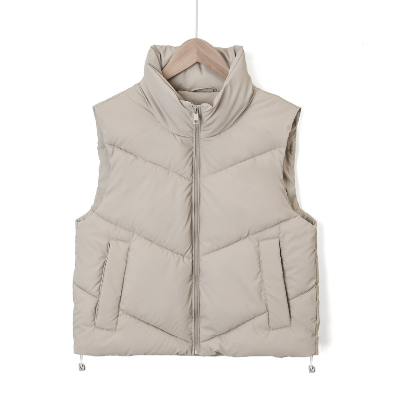 Cross-Border Women's Vest with Stand Collar, 3D Quilting, Adjustable Hem, Warm Cotton Jacket, British Fashion, Autumn and Winter Cotton Clothing