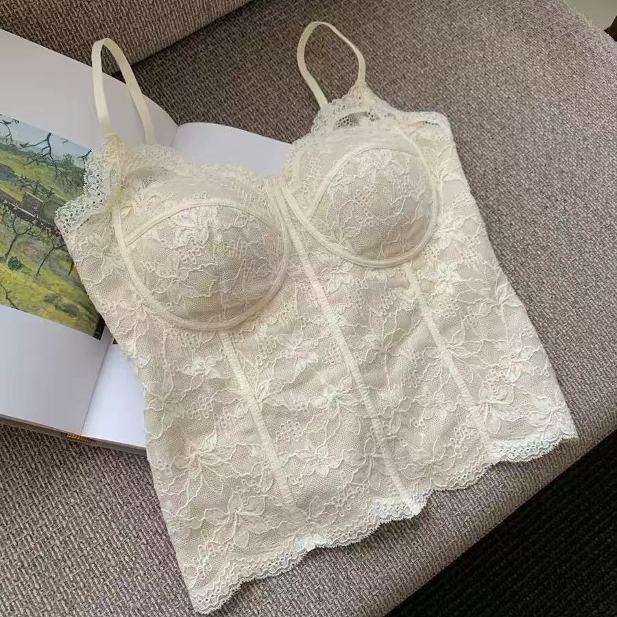 6100法式蕾丝吊带背心女2025新款爆款带胸垫修身内搭外穿打底上衣