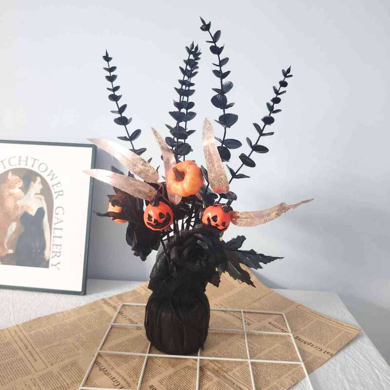 Artificial Plant Autumn Decoration Black Eucalyptus Pumpkin Small Tree for Home Decor Halloween Decoration