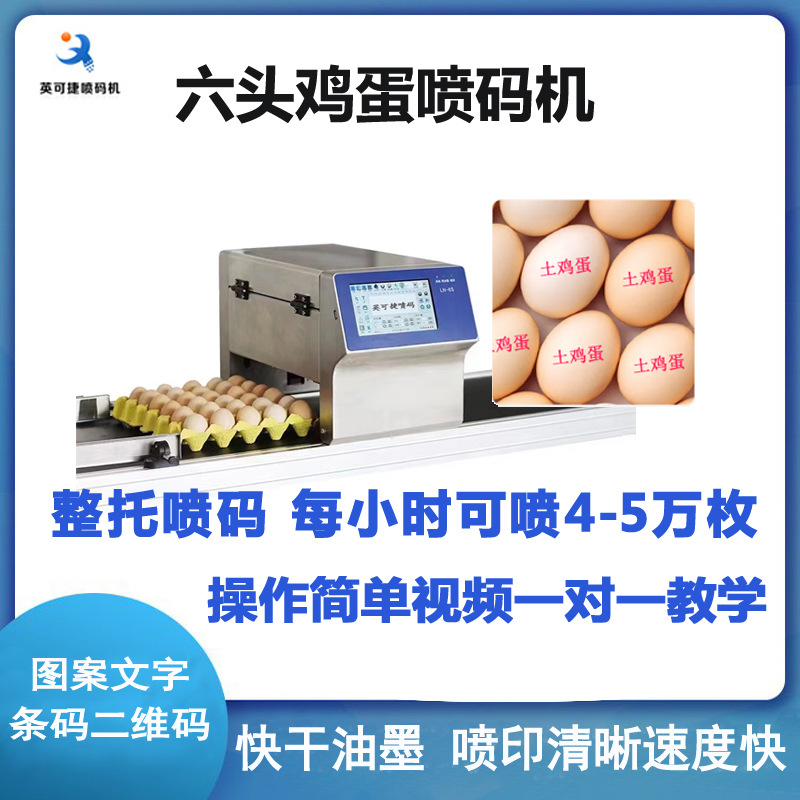 六头鸡蛋喷码机土鸡蛋生产日期打码机禽蛋类在线打标机高效全自动