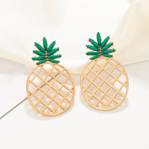 European and American ins hollow pineapple earrings for women sweet and fresh inlaid zircon fruit earrings cross-border hot selling earrings