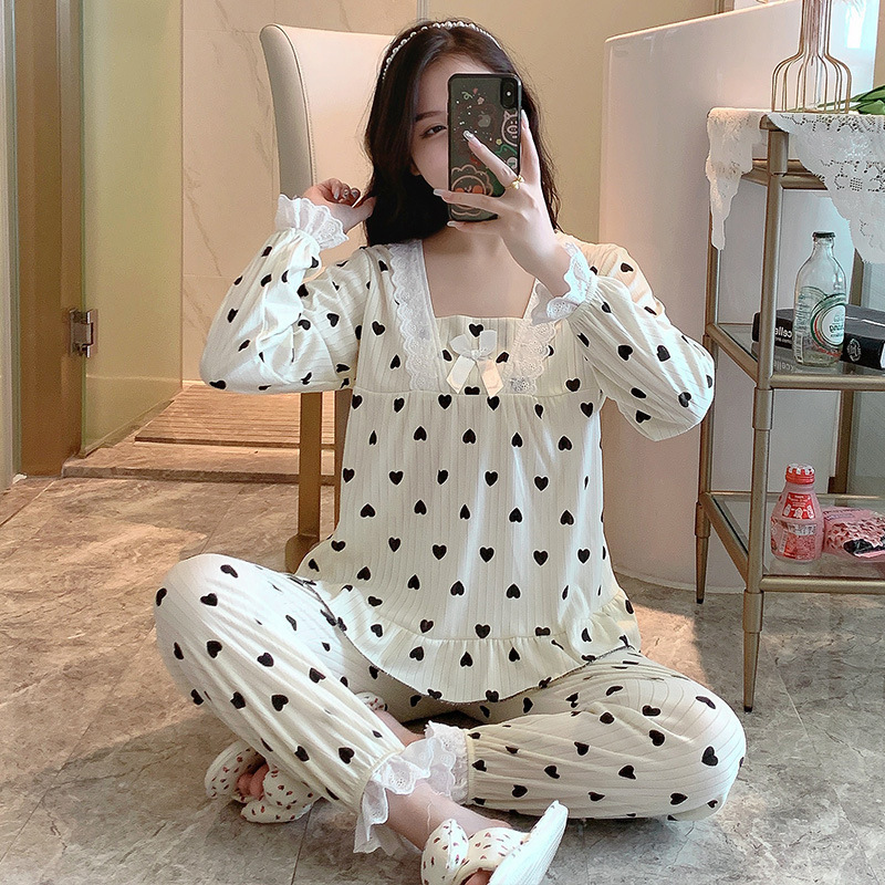Pit Strip Milk Silk Pajamas Women's Spring and Autumn 2023 New Long Sleeve Trousers Casual Home Clothes Cute Student Suit