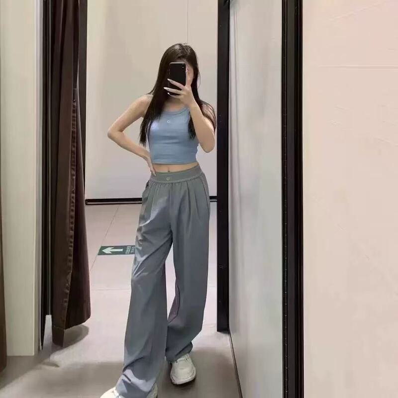 Al's Popular Reflective Logo High-Waisted Slimming Quick-Dry Straight-Leg Sports Pants, Summer Loose Thin Casual Pants