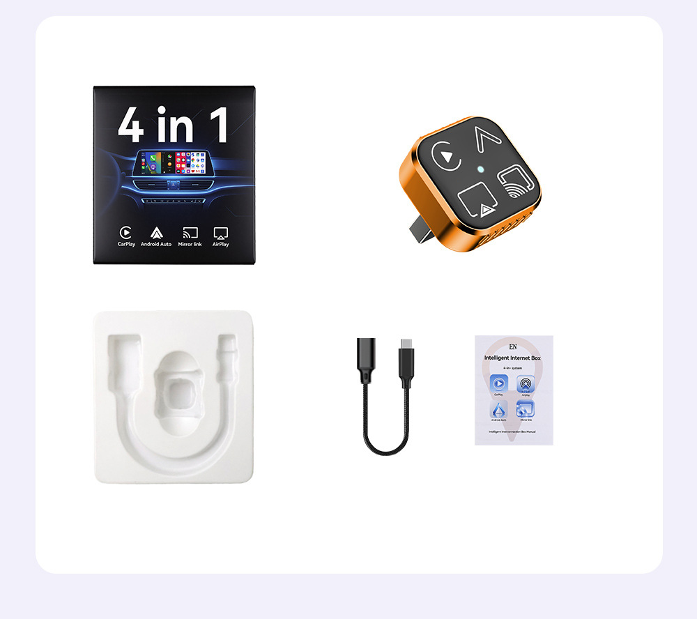 Hot-Selling 4-in-1 Wireless Carplay Box for Apple and Android Screen Mirroring, Car Smart Box