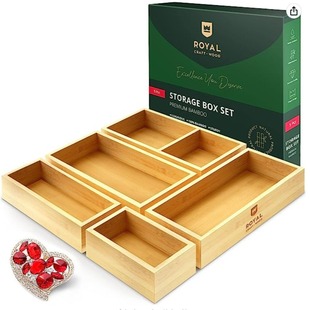 Bamboo Drawer Organizer Storage Box Set Multifunctional Drawer Organizer, Suitable for Kitchen, Bathroom,
