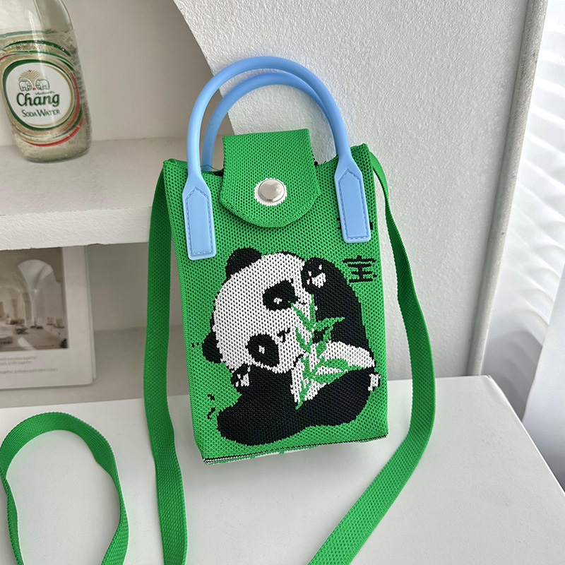 Bolsa de tejido para móviles, caricatura de panda para mujeres, estilo coreano, bolso de hombro único, bolso de viaje, bolso de cambio, bolso pequeño