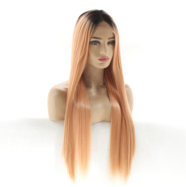 Nuevo color T largo cabello recto pelucas europeas y americanas mujeres frente encaje fibra química pelucas de seda de alta temperatura gancho medio mano LW0006