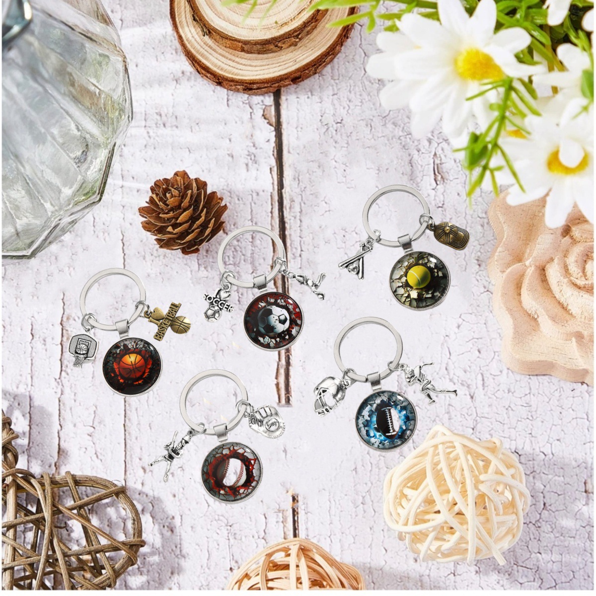 Football baseball basketball tennis glossy keychain