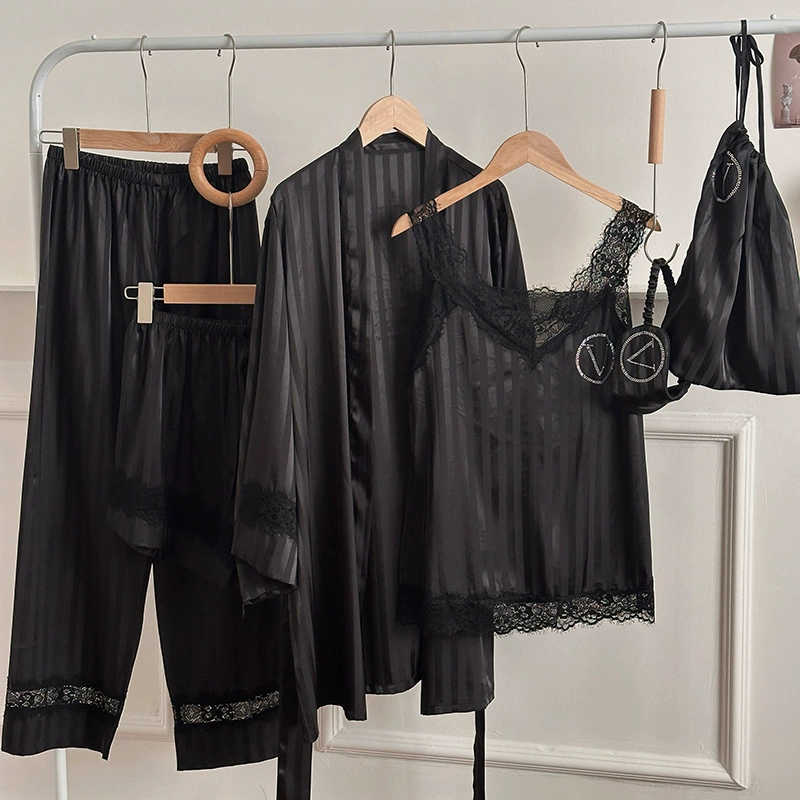 Модная шелковая пижама в стиле принцессы со льдом и снегом, комплект из шести предметов, кардиган с горячими бриллиантами, комплект домашней одежды с длинными рукавами, можно носить на улице