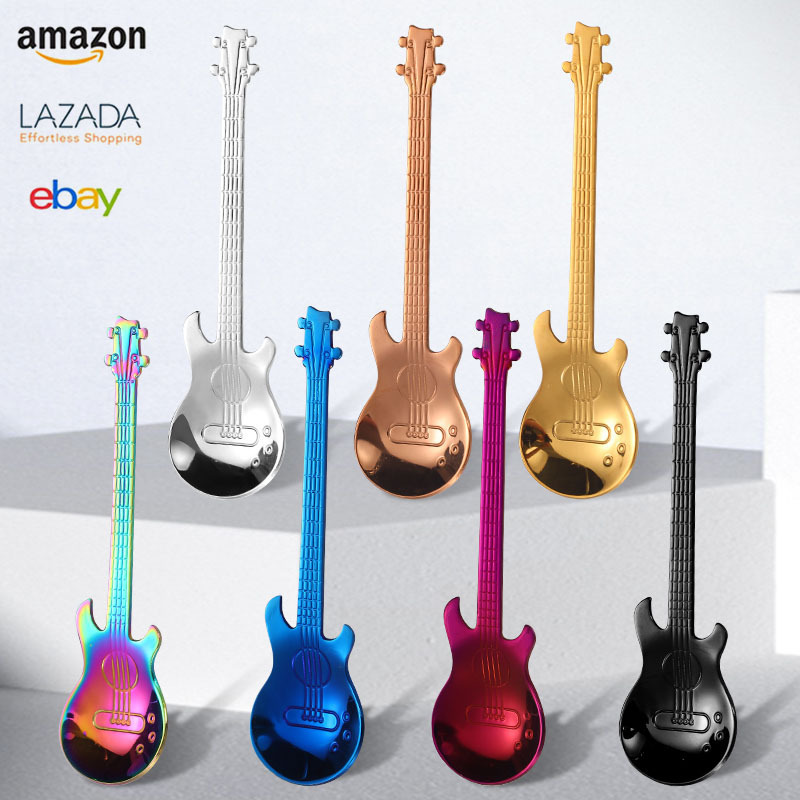 304 Stainless Steel Tea Spoon Coffee Spoon Guitar Bass Spoon Bar Dessert Creative Stirring Mug Spoon