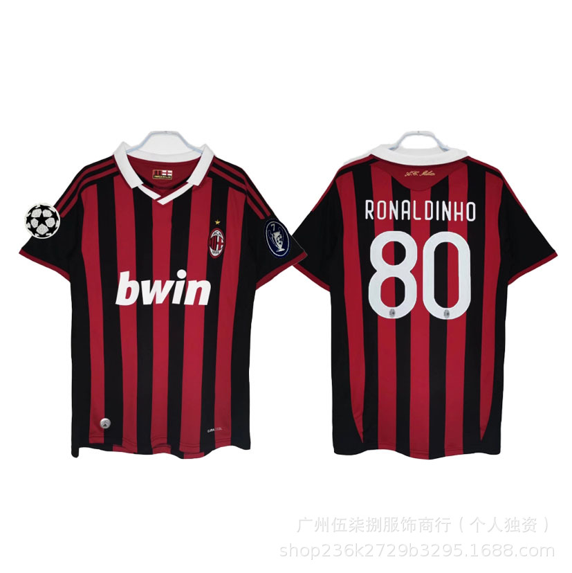 adidas x AC Milan Retro 2009/10 Home Ronaldinho #80 Jersey Red Black