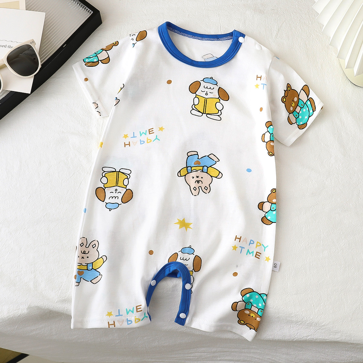 Baby Clothes All-match Boy and girl Baby Triangle Hatshirt Newborn Short-sleeved jumpsuit Wrap-up Pajamas Climbing Clothes