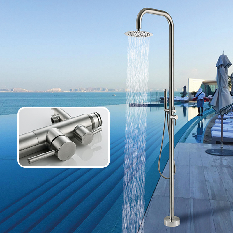 跨境沙滩户外淋浴器别墅游泳池洗浴中心立式落地龙头冷热花洒套装
