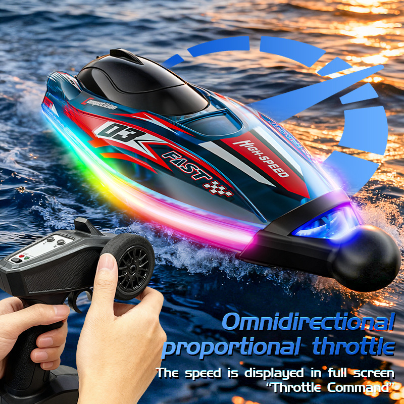 JJRC跨境新款S25炫彩灯光翻滚特技双电机无刷遥控船防水模型玩具