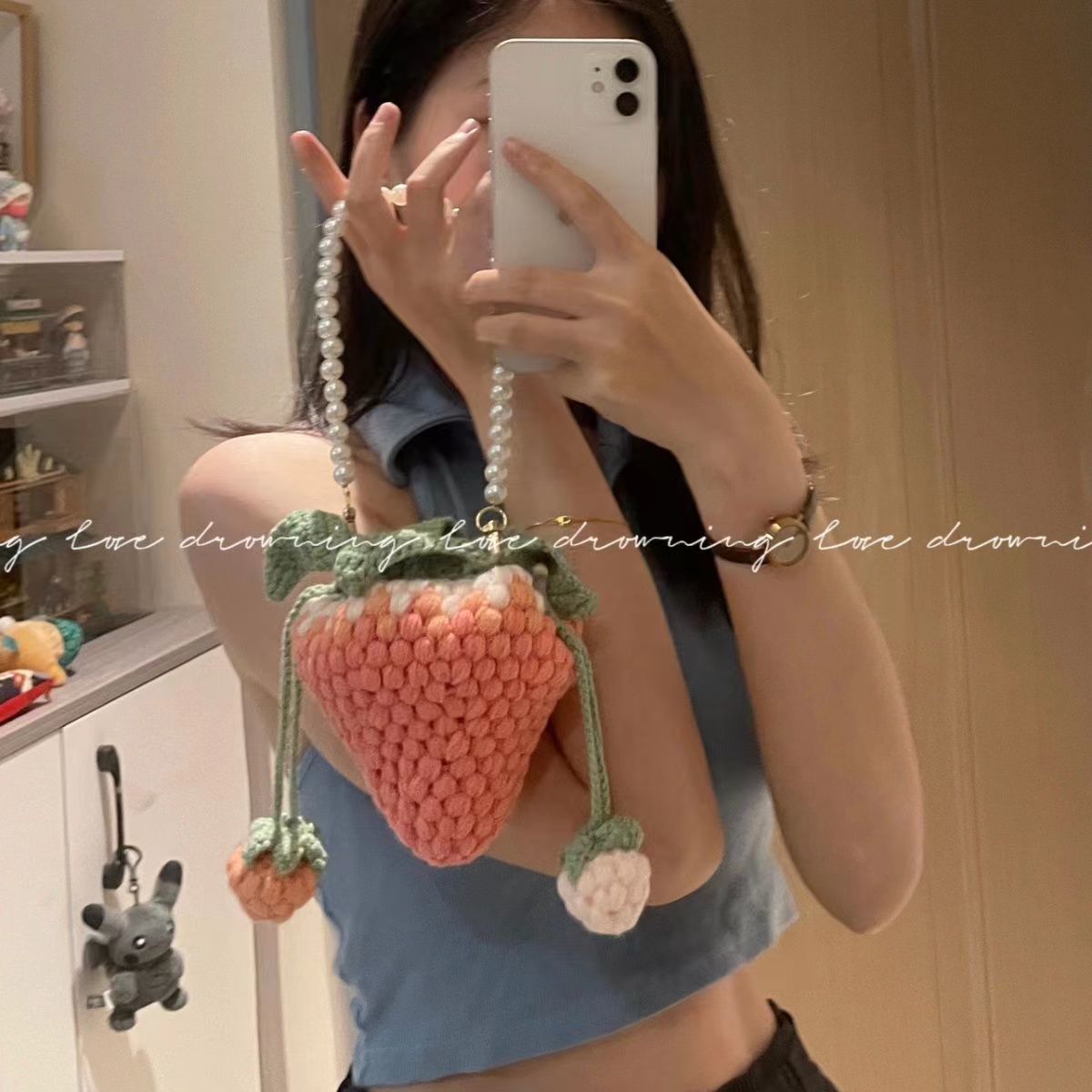 핑크 그라디언트 딸기 가방 (소재 가방) 도구 튜토리얼 소재 가방 휴대용 체인