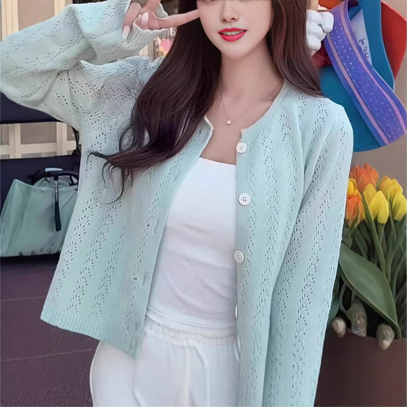 Korean-Style Soft Knitted Hollow-Out Cardigan, New Spring Style, Elegant and Casual, Versatile, Slimming, Long-Sleeved Sun Protection Clothing for Women Korean-Style Soft Knitted Hollow-Out Cardigan, New Spring Style, Elegant and Casual, Versatile, Slimming, Long-Sleeved Sun Protection Clothing for Women