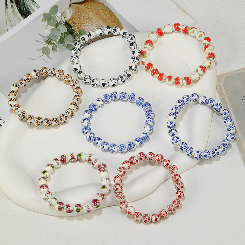 17g Weight ceramics Pendant Material Bracelets Classification Elastic string Chain Material 1 Piece Quantity Holiday, Daily Occasion ceramics Material Flower Pattern Women's Gender Beaded Design Ethnic Style Style Ethnic Style Flower Ceramics Wholesale Bracelets 无
