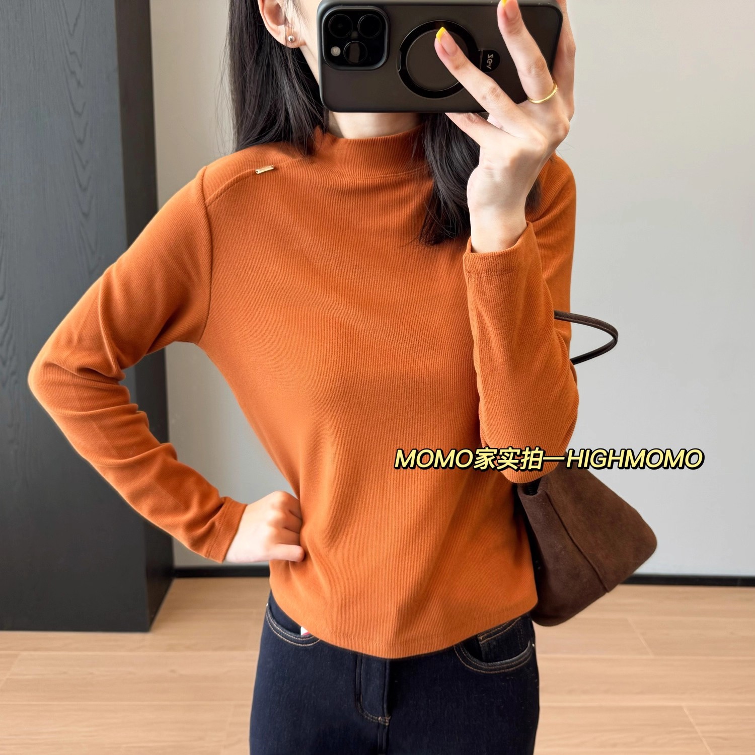 AY1118螺纹慕斯！墙裂推荐磨毛双面慕斯绒感螺纹长袖T恤打底上衣