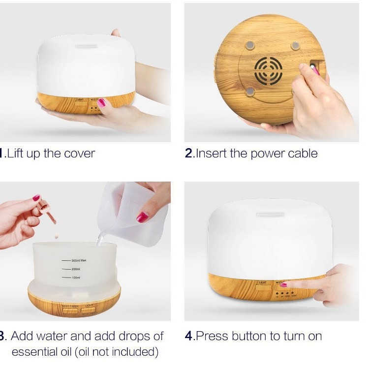 Humidificador Difusor de Aromaterapia Ultrasónico 300ml 5V USB con Luz LED Multicolor para Hogar y Oficina