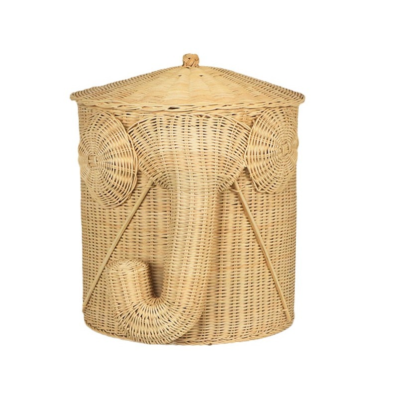 Hecho a mano de mimbre en forma de elefante cesta baño lavandería cesta de almacenamiento de juguete cesta Hotel B & B toalla cesta ropa sucia