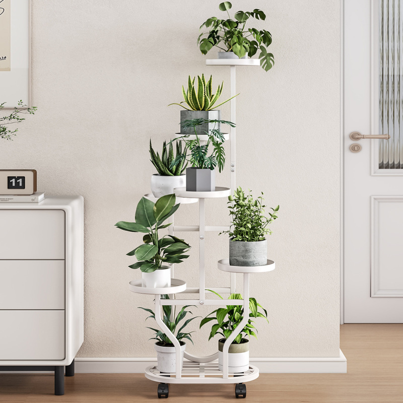 フラワーシェルフリビングルーム床置きバルコニー収納ラック屋外中庭多肉植物鉄植木鉢ブラケットローラー棚付き|undefined