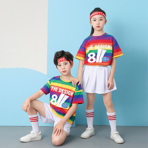 Children's boys girls cheerleading Cheerleaders hiphop street jazz dance outfits gogo dancers rapper performance uniforms cheerleading game clothing