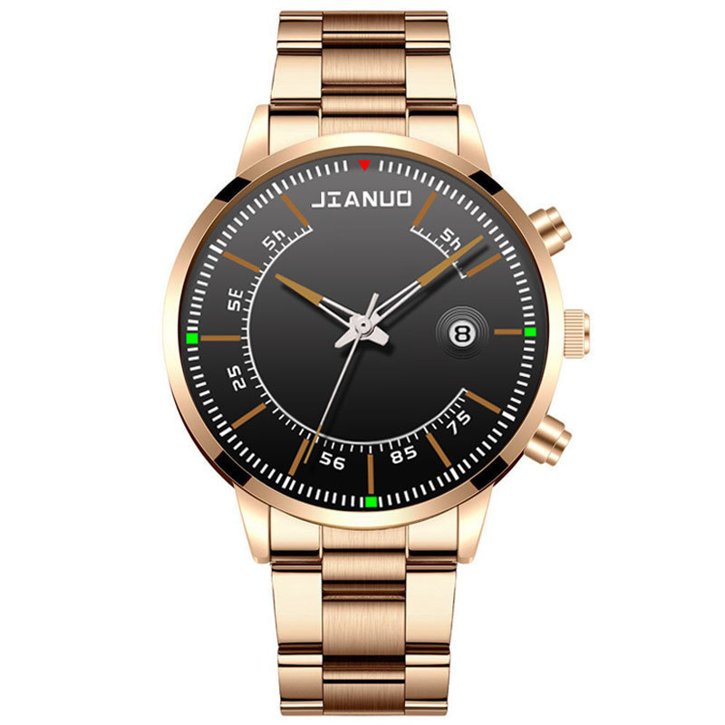 Reloj de correa de acero de negocios para hombres de comercio exterior Escala de moda con calendario reloj de cuarzo de aleación reloj de oro grande creativo de moda coreana
