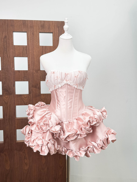 Vietnamese Niche Design L@Nec* Sweet Girly Tutu Skirt Bow Tube Top Birthday Dress with Safety Pants