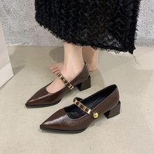 尖头法式绝美时尚粗跟单鞋2025春季新款女士百搭玛丽女鞋气质单鞋