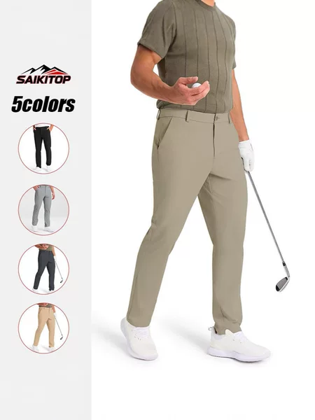 Cross-Border Popular Men's Golf Pants, Stretchy Slim-Fit Outdoor Sports Hiking Casual Pants with Zipper Pockets