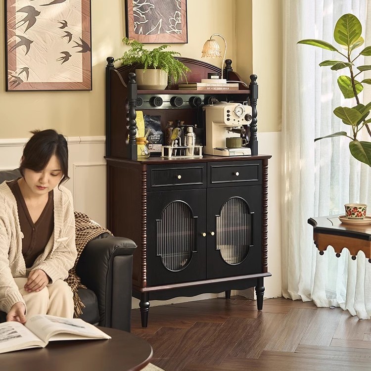 French Solid Wood Sideboard Home Small Apartment Wine Cabinet Integrated Bar Cabinet Restaurant Retro Wall Storage Storage Cabinet