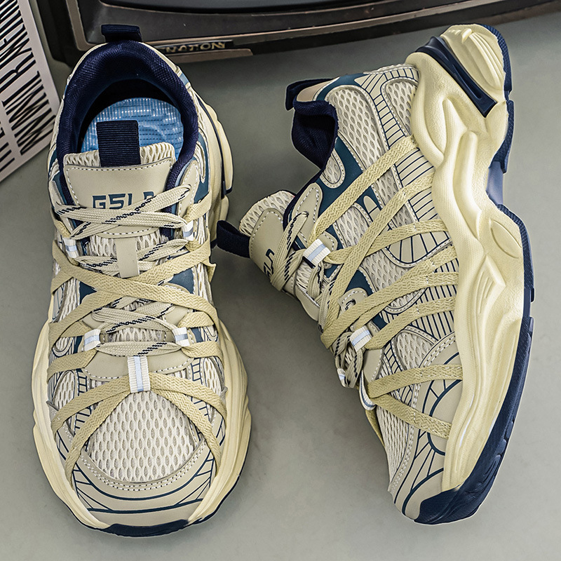 European trendy brand light luxury men's running shoes, mesh breathable casual sports shoes, versatile thick-soled height-increasing dad shoes European trendy brand light luxury men's running shoes, mesh breathable casual sports shoes, versatile thick-soled height-increasing dad shoes