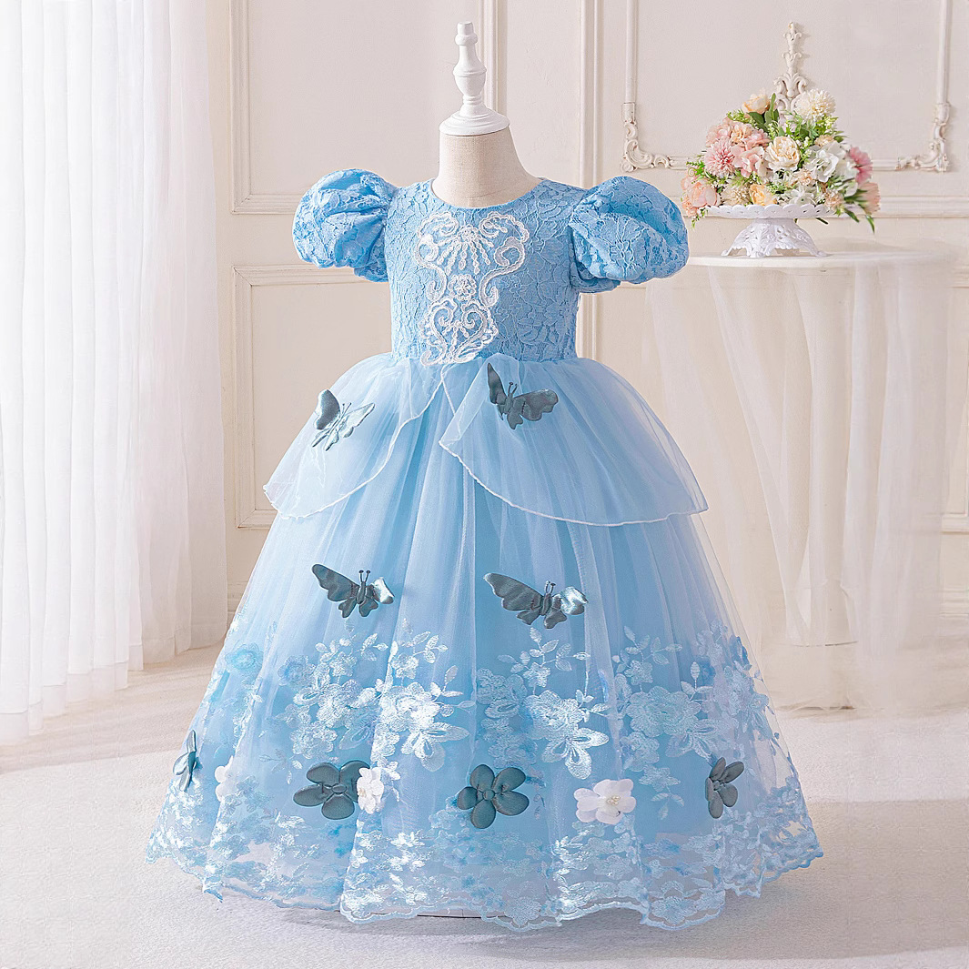 Vestidos para niños, vestidos de princesa, mangas abullonadas, tela forjada, niña de las flores, vestido de fiesta para niña, vestido de noche de un año para bebés