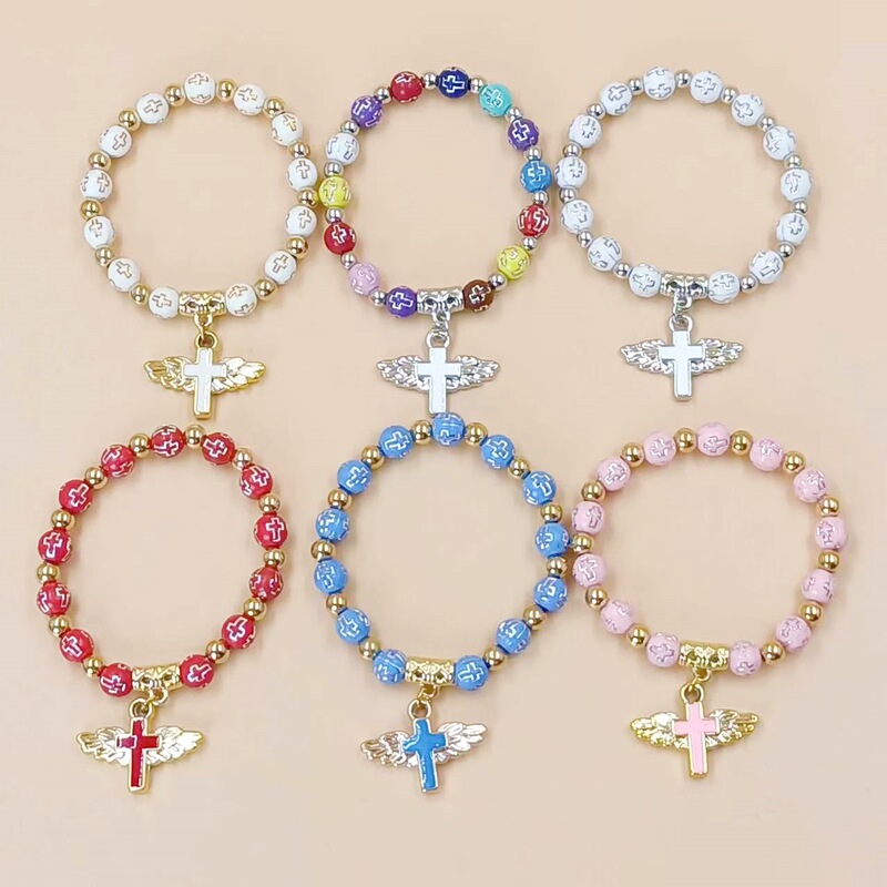 Cross-border hot angel wings cross beaded bracelet men and women all-match daily wear jewelry wholesale