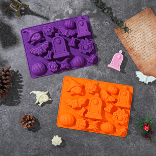 New Halloween Bat Spider Skull Pumpkin Shape Series Chocolate Mousse Food Grade Silicone Mold