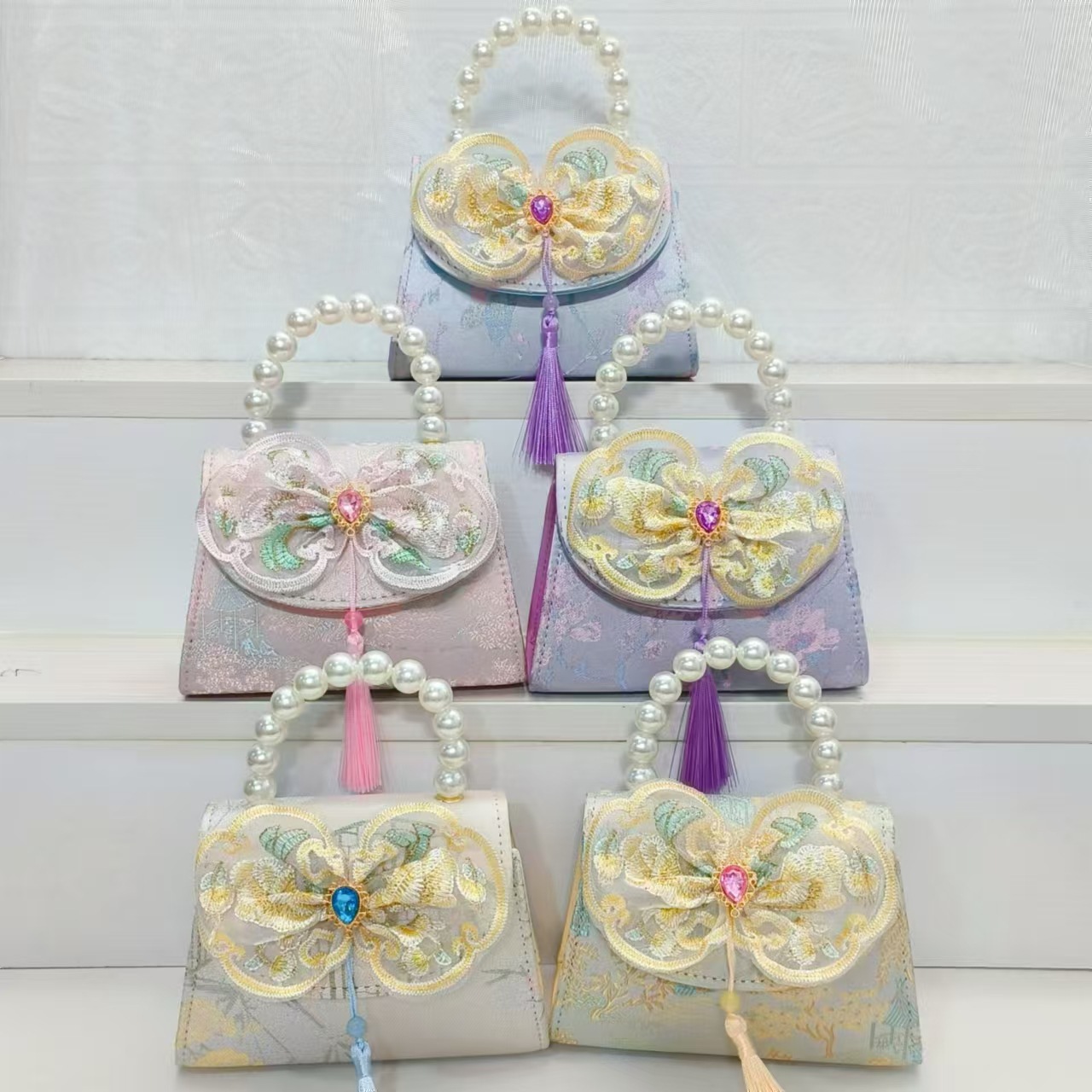 Bolso de perla arco de estilo nacional bolso de princesa bolso de Año Nuevo bolso de Año Nuevo bolso de accesorios para niños