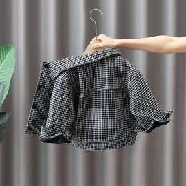 男童外套秋冬夹棉呢子上衣儿童帅气时髦格子风衣男孩秋季加厚衣服