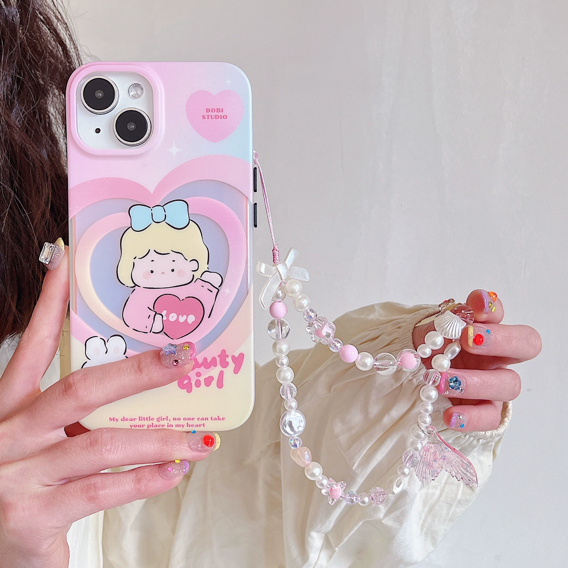 Корейская цепочка для мобильного телефона, цепочка из бисера «рыбий хвост», короткая цепочка на запястье, новый чехол для мобильного телефона с бантом, ремешок, подвеска с защитой от потери