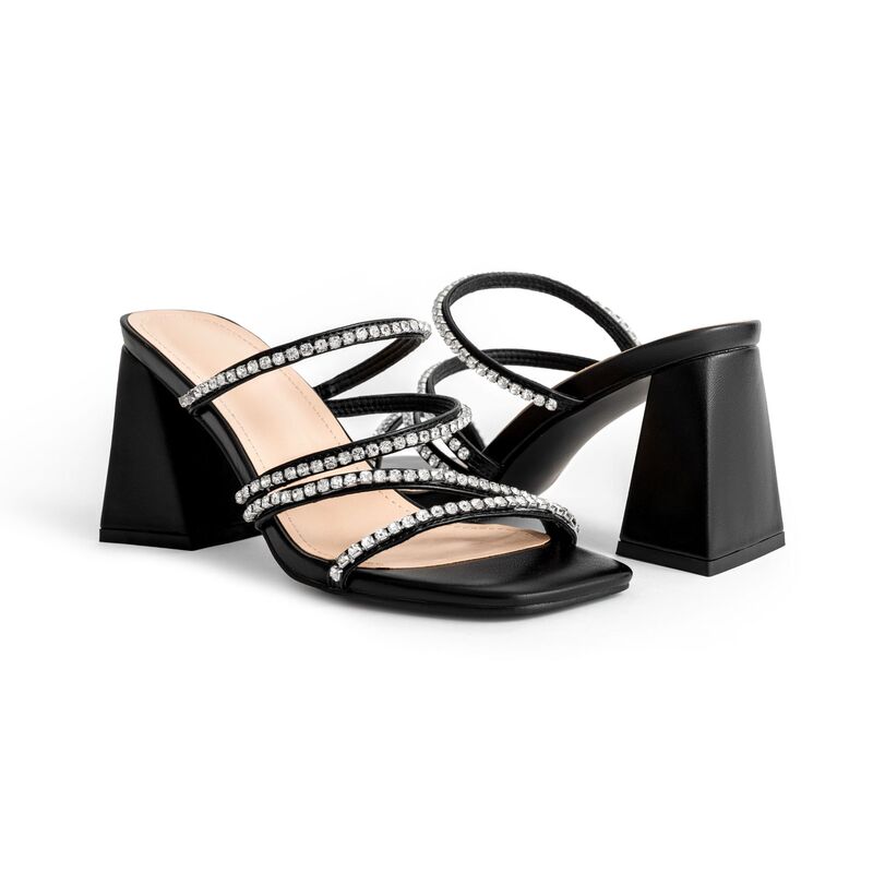 2026 Spring and Summer New Style Square-Toe Square-Heel High-Heeled Sandals with Rhinestone Strap and Unique Heel Design, European and American Simple Style