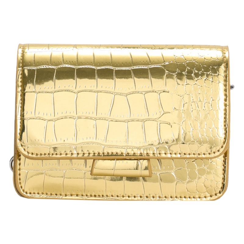 Texted Stone Pattern Chain Bag 2023 Summer New Casual Western Style Shoulder Bag Patent Leather Glitted Crossbody Small Square Bag