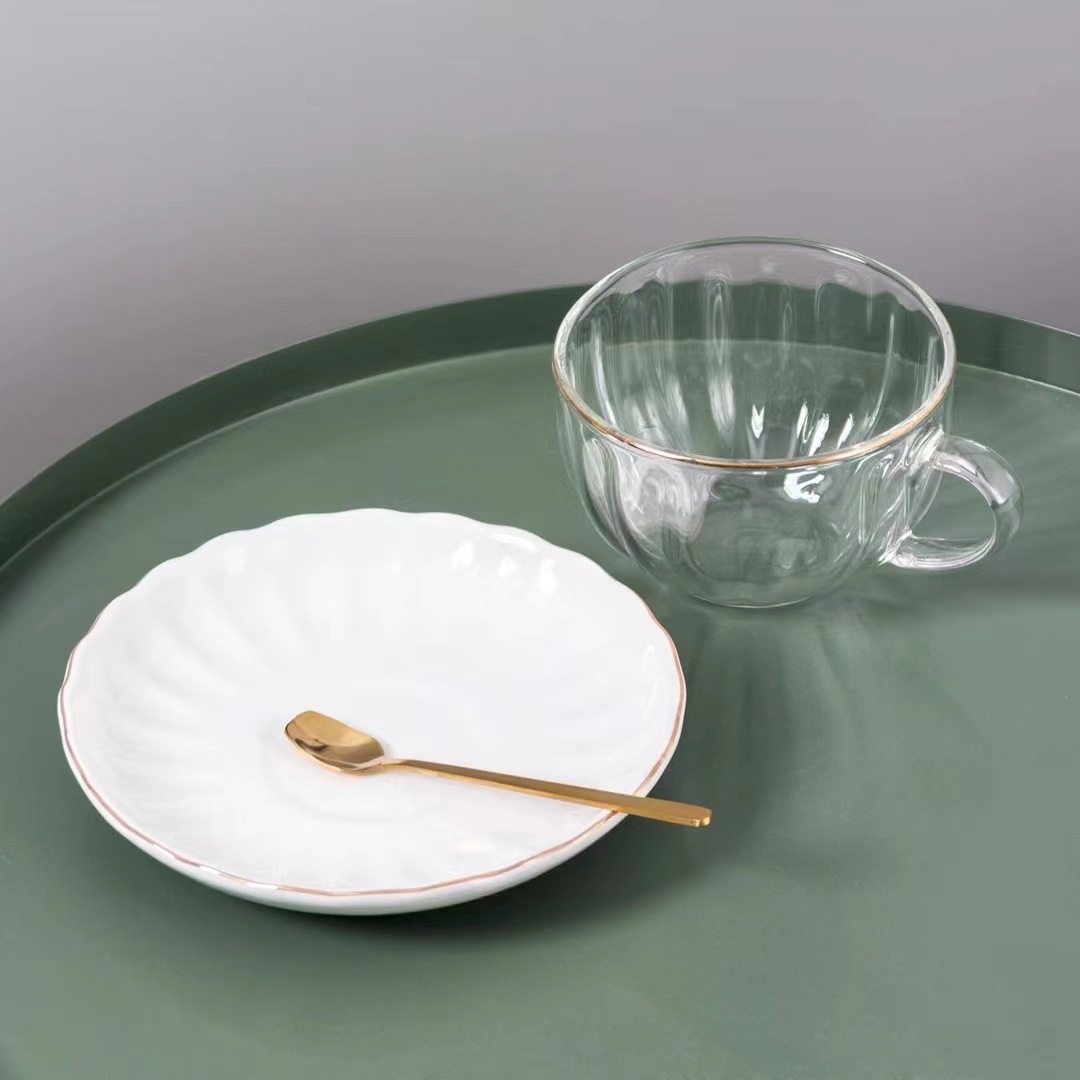 Estilo nórdico simple personalizada taza de café de cristal con platillo cuchara taza de regalo té de la tarde taza de la Oficina