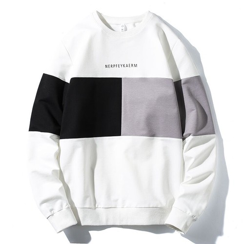 Men's Round Neck Sweatshirt Spring Autumn Season Loose Splicing Long Sleeve Top Trendy Streetwear Brand Versatile Base Layer