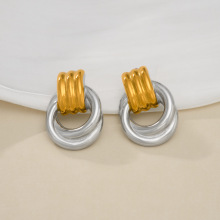 现货热销18k金电镀钛钢嘻哈风时尚OL通勤耳钉金银色耳圈素圈