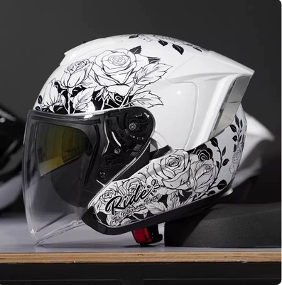 Motosiklet kaskı (dəbilqə) — 3/4 Helmet for Men, Motorcycle - r05-black-peony-size-s