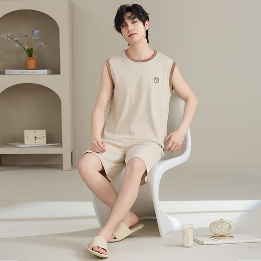 Pajamas Men's Summer Pure Cotton Thin Vest Sleeveless Waistcoat Shorts Outwear Casual Home Clothes plus size suit